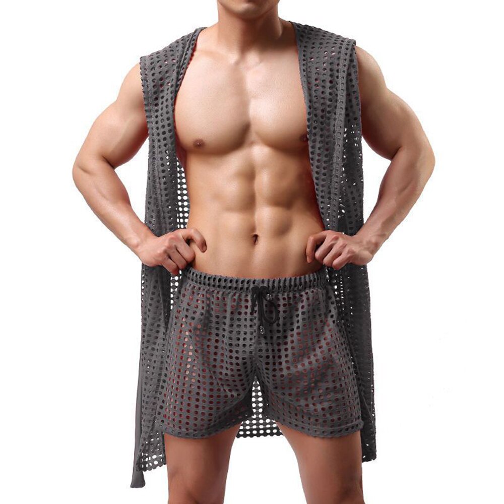 Comprar grey Men&#39;s see through sexy pajamas robe