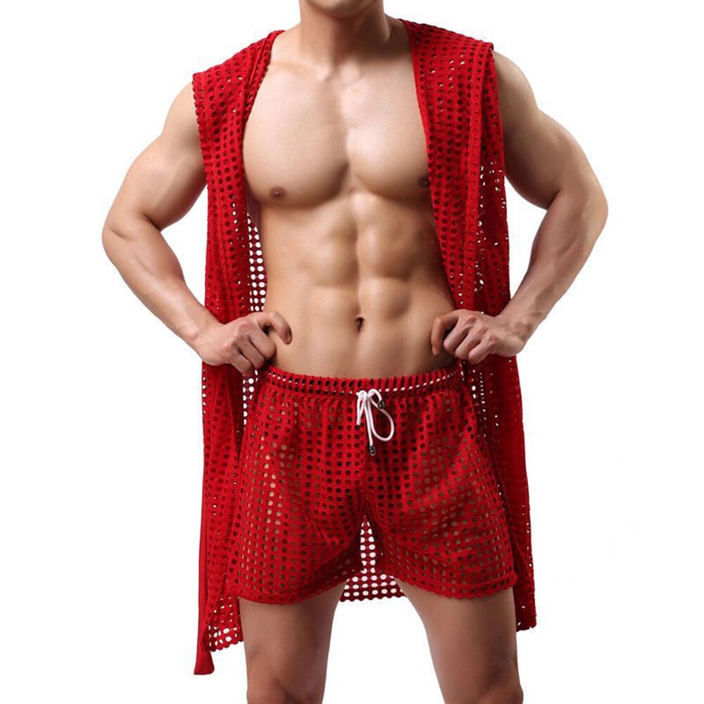 Comprar red Men&#39;s see through sexy pajamas robe