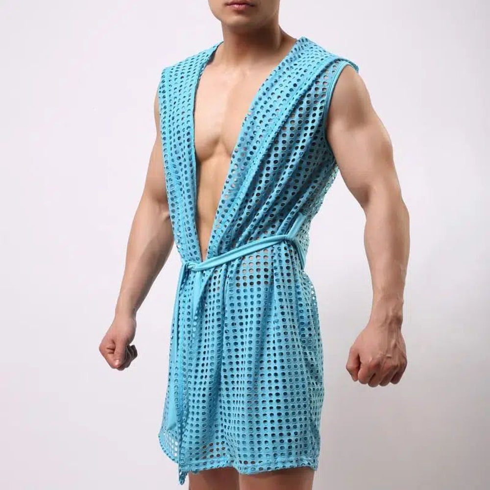 Comprar light-blue Men&#39;s see through sexy pajamas robe