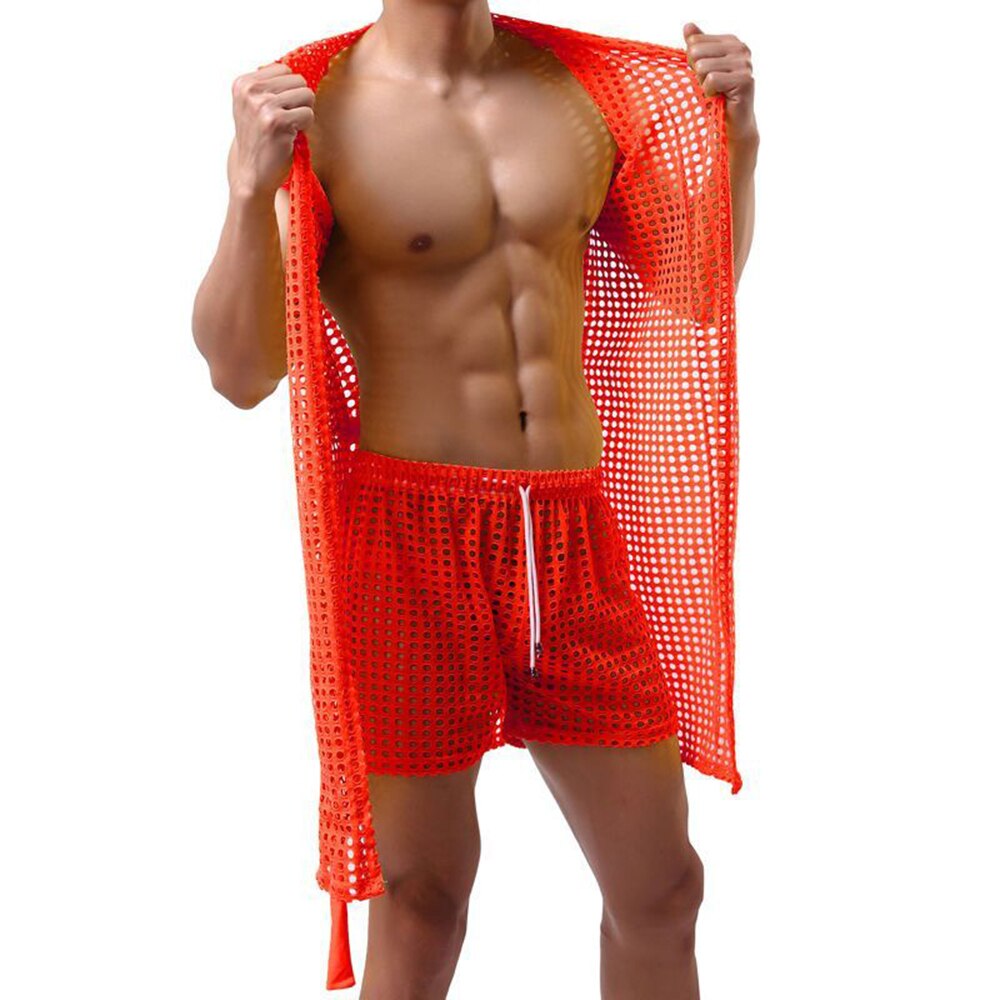 Comprar orange Men&#39;s see through sexy pajamas robe