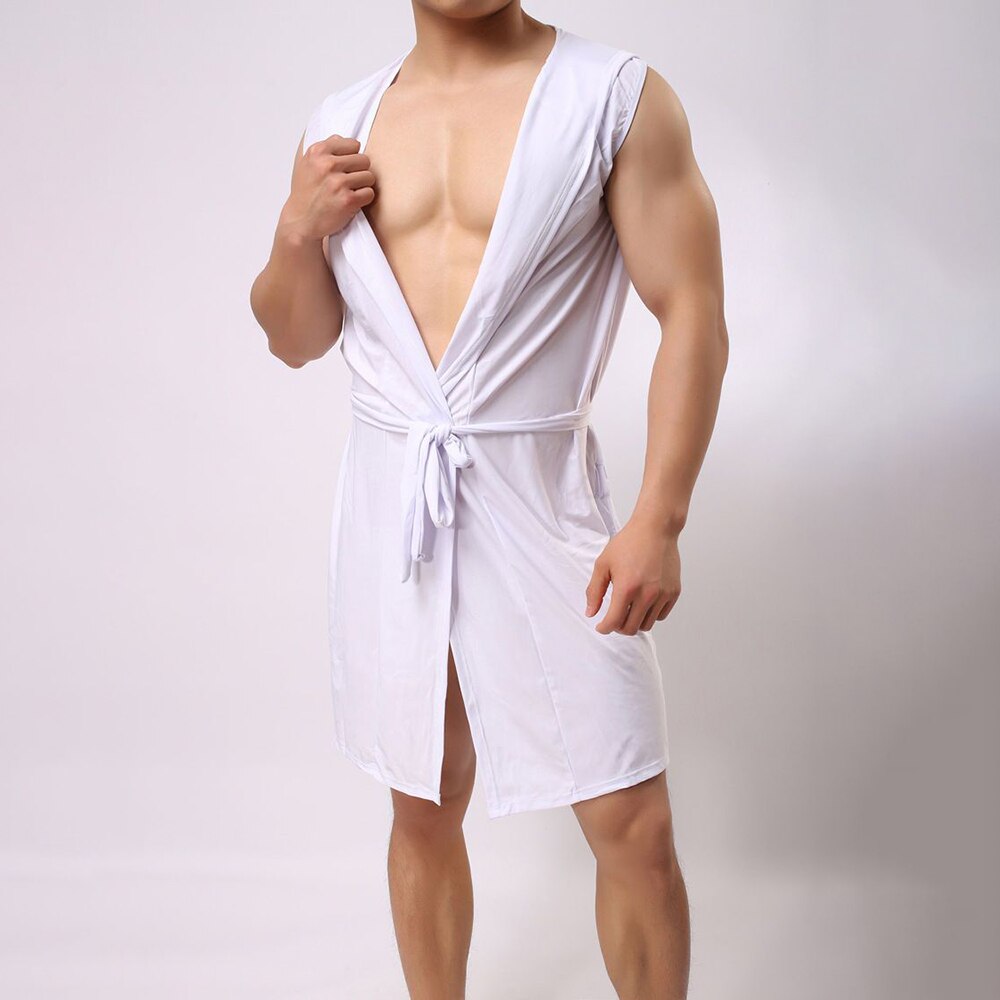 Comprar white Men&#39;s Robe Hooded Sexy Nightgown