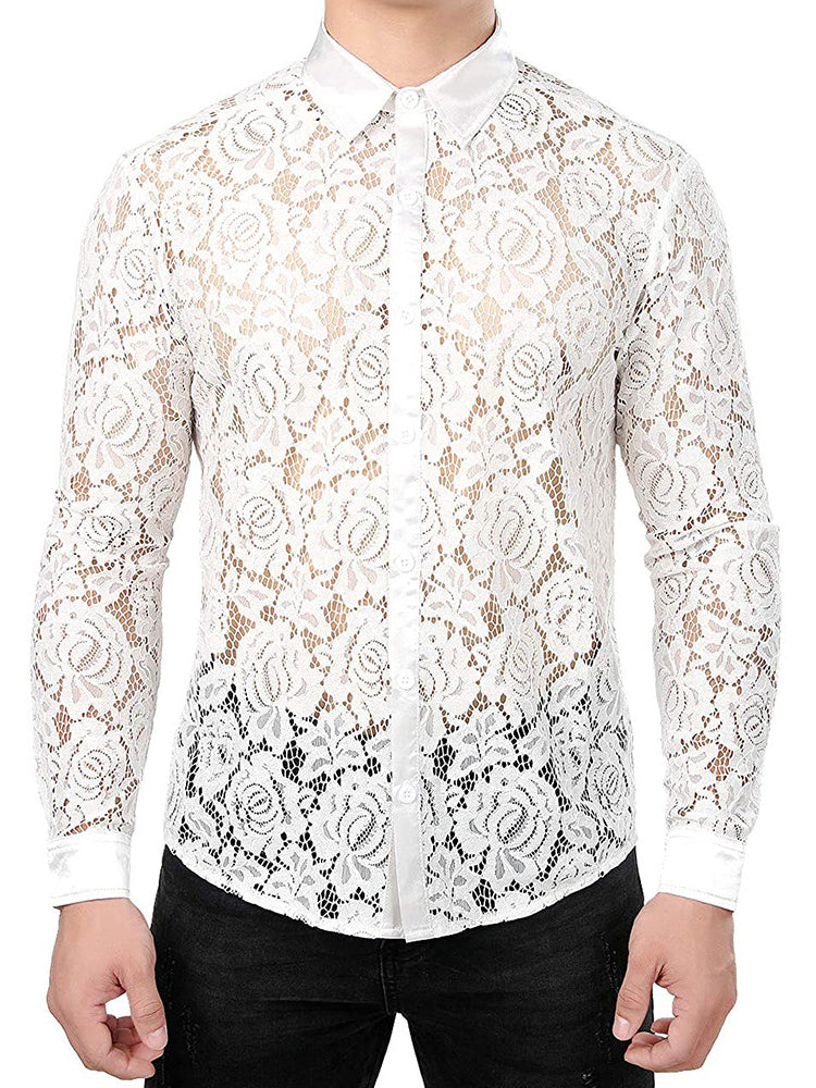 Mens Sexy Lace Long Sleeved Shirt