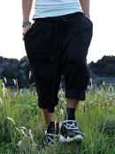 Men's Black Linen Harem Pants-2