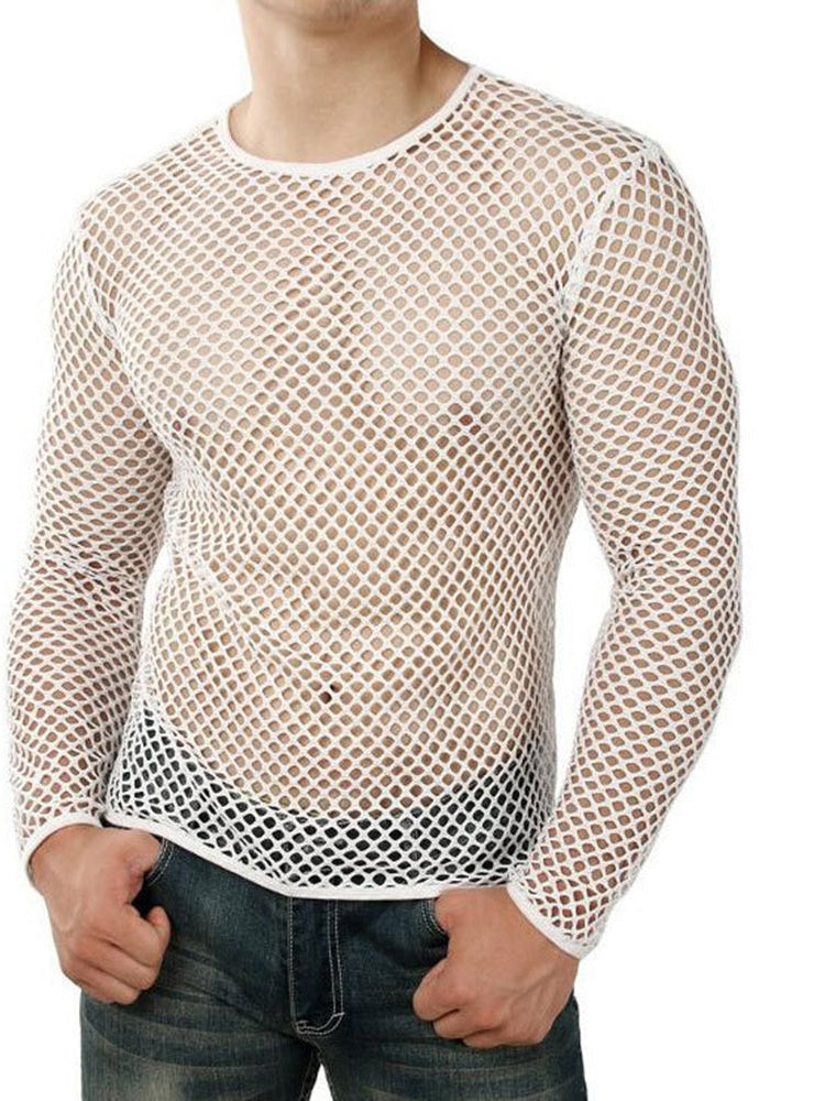 Comprar white Men&#39;s Sheer Mesh Long Sleeve Sexy Top