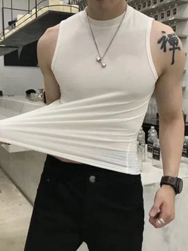 Buy white Men&#39;s Stand Collar Sleeveless Racerback Vest