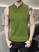 Men's sexy high collar sports fitness vest through-7