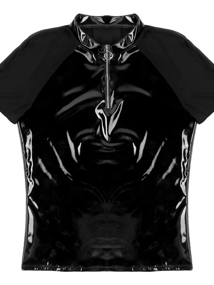 Men's Sexy Glossy PVC Leather See-Through Shirt