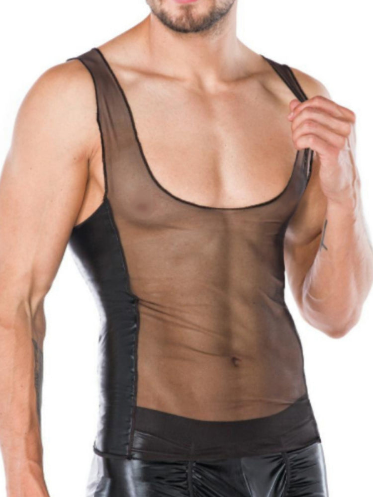 Men Erotic Sexy See-Through Mesh Splicing  Stage Performance Vest