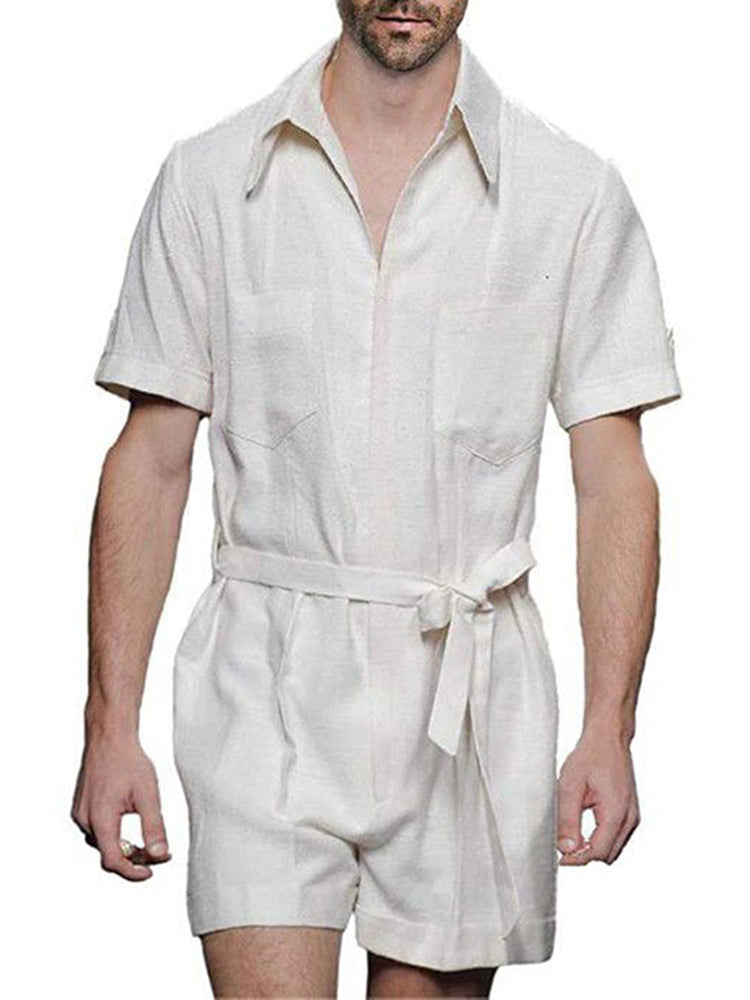 Mens Sports Strap Casual Short-Sleeve  Genderless Jumpsuit