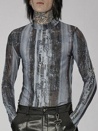 Buy grey Men&#39;s LGBT tie-dye sexy all-match bottoming shirt