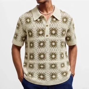 2026 Summer New Men's Knitted Short-Sleeve Polo Shirt American Retro Fashion Trendy Loose Casual Breathable Niche Men's Top