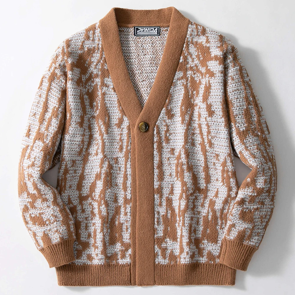 Men's Jacquard Knitted Long-Sleeved Jacket American Retro Fashion Trend Unisex Loose Casual Breathable Niche New Men's Tops - Image 4