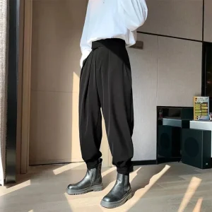 XS-5XL Spring New Men's Solid Color Wide-Leg Trousers American Retro Fashion Trend High Street Casual Loose Niche Men's Bottoms