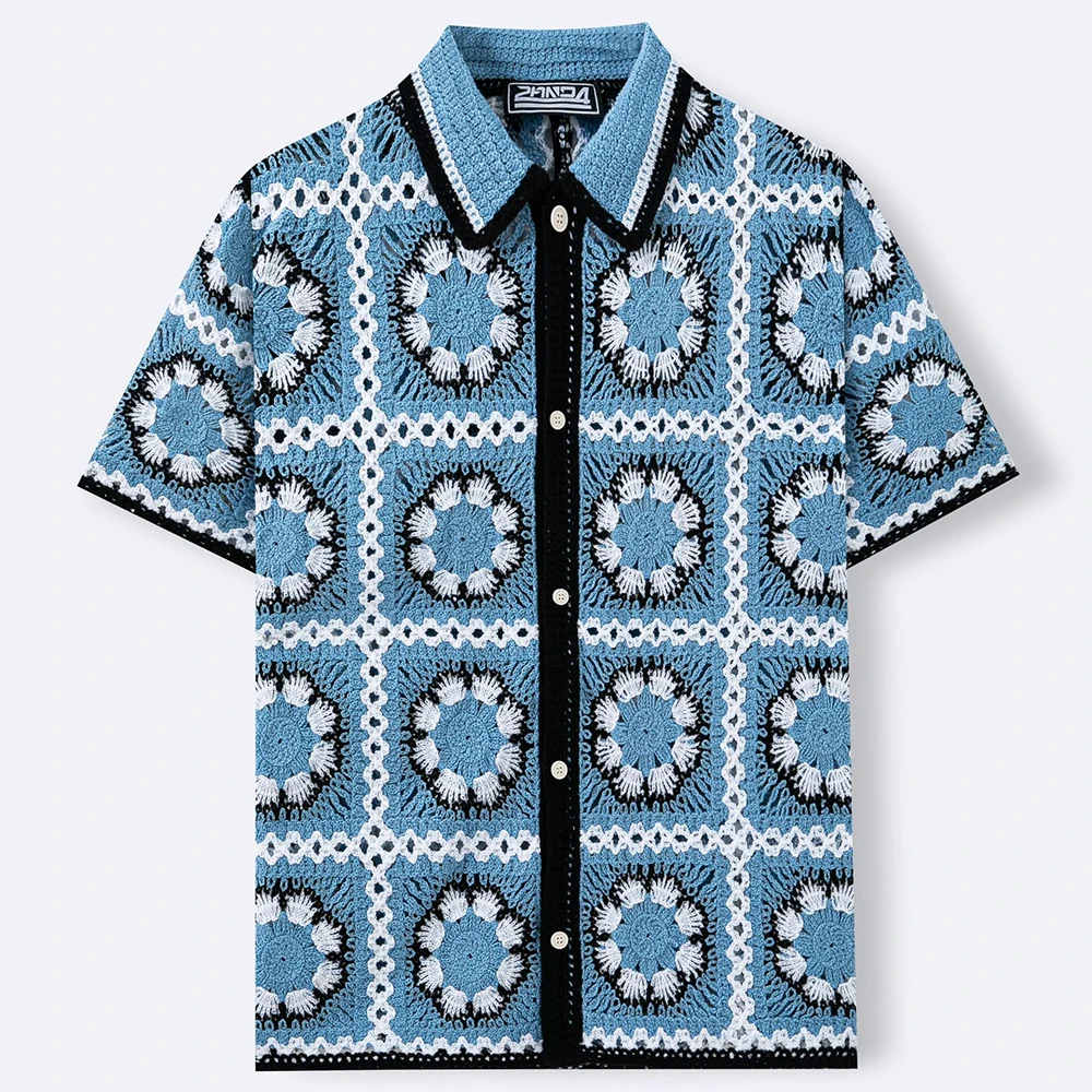 2026 Summer New Men's Knitted Short-Sleeve Shirt Retro Fashion Trendy Street Style Loose Casual Niche Breathable Men's Top - Image 3