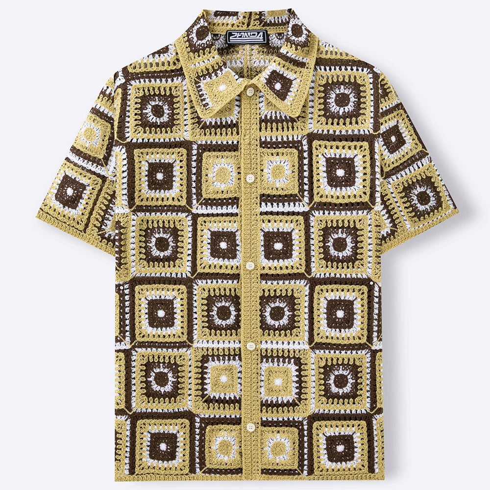 2026 Summer New Men's Knitted Short-Sleeve Shirt American Retro Fashion Trendy Vacation Casual Loose Fit Niche Men's Tops - Image 3