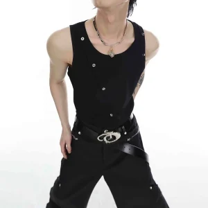 Summer New Men's Solid Color Sleeveless Vest American Retro Fashion Trend Street Hip-Hop Slim Casual Breathable Men's Tops