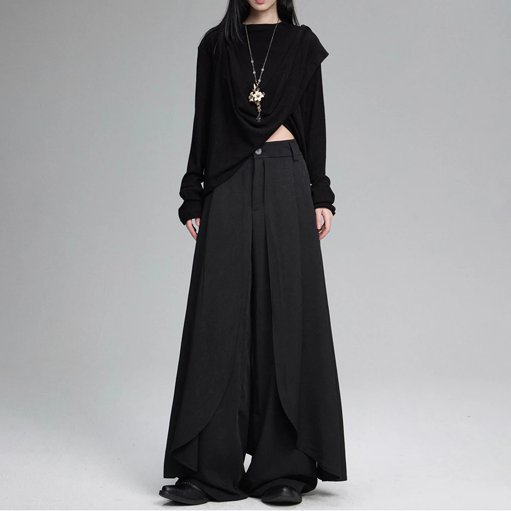 Y2K layered thin soft side-hem Japanese samurai culottes skirts genderless summer fashion outdoor trend versatile youth unisex - Image 4