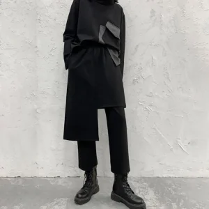 Y2k Asymmetrical Double-Layer Casual Skirt Pants Spring Genderless Streetwear Fashion Nightclub Stage Youth Trend Pants Unisex