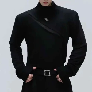 2025 Winter New Men's Solid Color Long-Sleeve T-Shirt American Retro Fashion Trend High Street Casual Fit Niche Men's Top