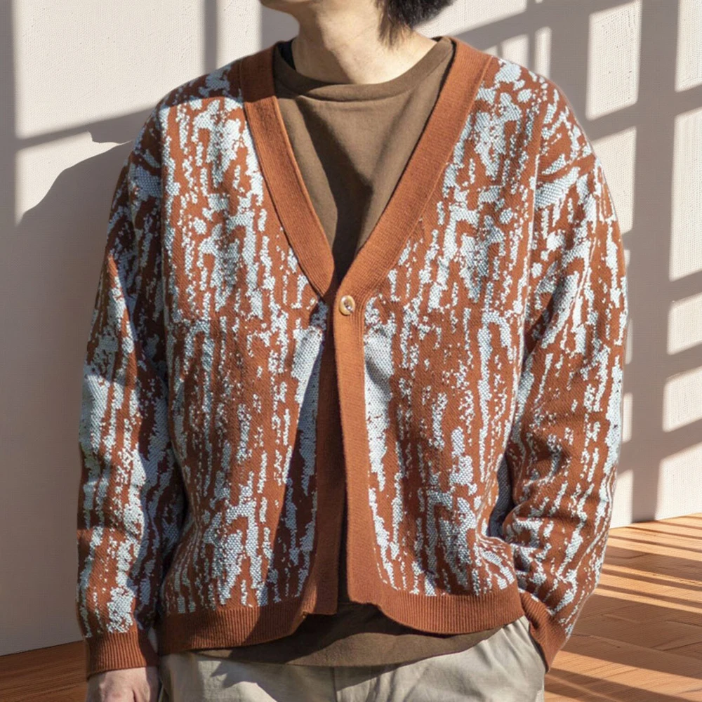 Men's Jacquard Knitted Long-Sleeved Jacket American Retro Fashion Trend Unisex Loose Casual Breathable Niche New Men's Tops