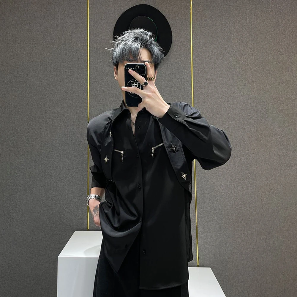Mens Y2k Shirt Metallic Ribbon Casual Spring Street Fashion Nightclub Stage Outdoor Versatile Niche Top Men'S Clothing 2026 New - Image 2