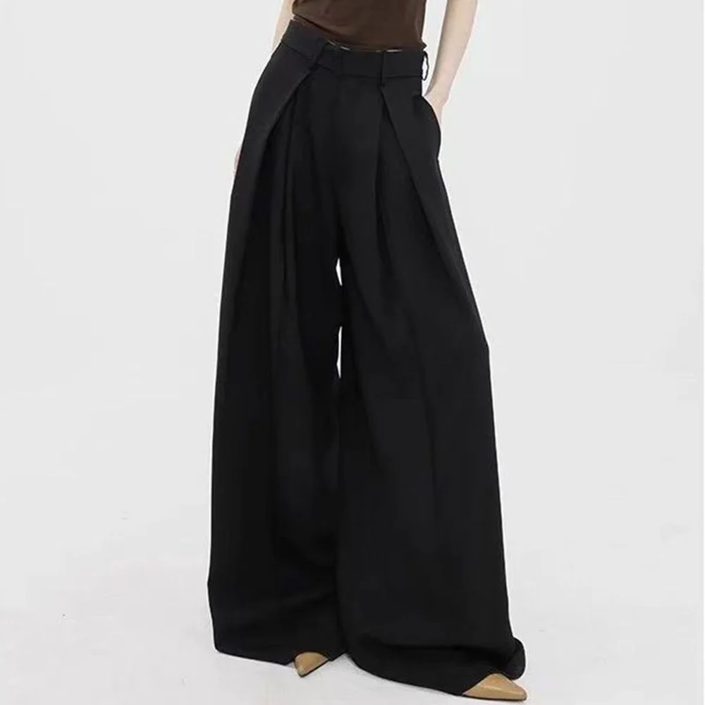 Summer New Men's Solid Color High Waist Wide Leg Straight Pants Harajuku Retro Fashion Trend Casual Simple Loose Men's Bottoms - Image 2