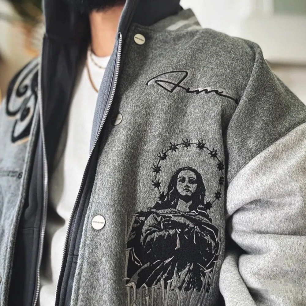 Trendy Heavy Embroidered Baseball Jacket American High Street Fashion Y2k Jacket Unisex Loose Retro Casual Hip-Hop Jacket Men - Image 3