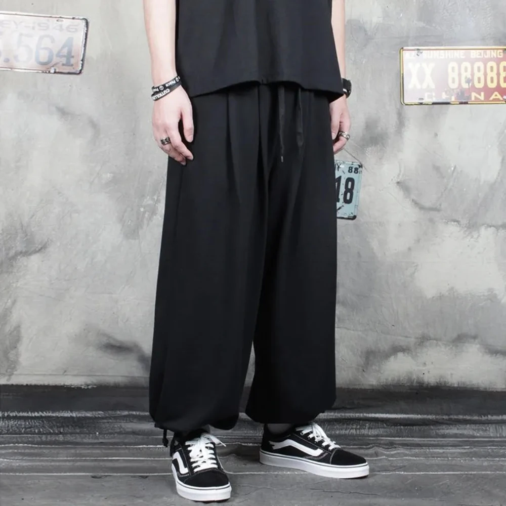 XS-5XL Summer New Male Solid Color Wide-Leg Trousers American Retro Fashion Trend High Street Loose Casual Simple Men's Bottoms - Image 2