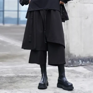 XS-5XL Summer Unisex Patchwork Skirt Pants American Retro Fashion Trend High Street Breathable Casual Gender-Neutral Bottoms