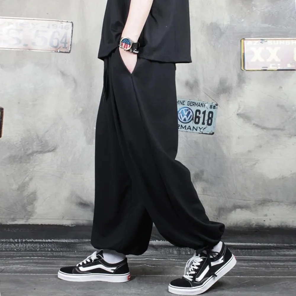 XS-5XL Summer New Male Solid Color Wide-Leg Trousers American Retro Fashion Trend High Street Loose Casual Simple Men's Bottoms - Image 3