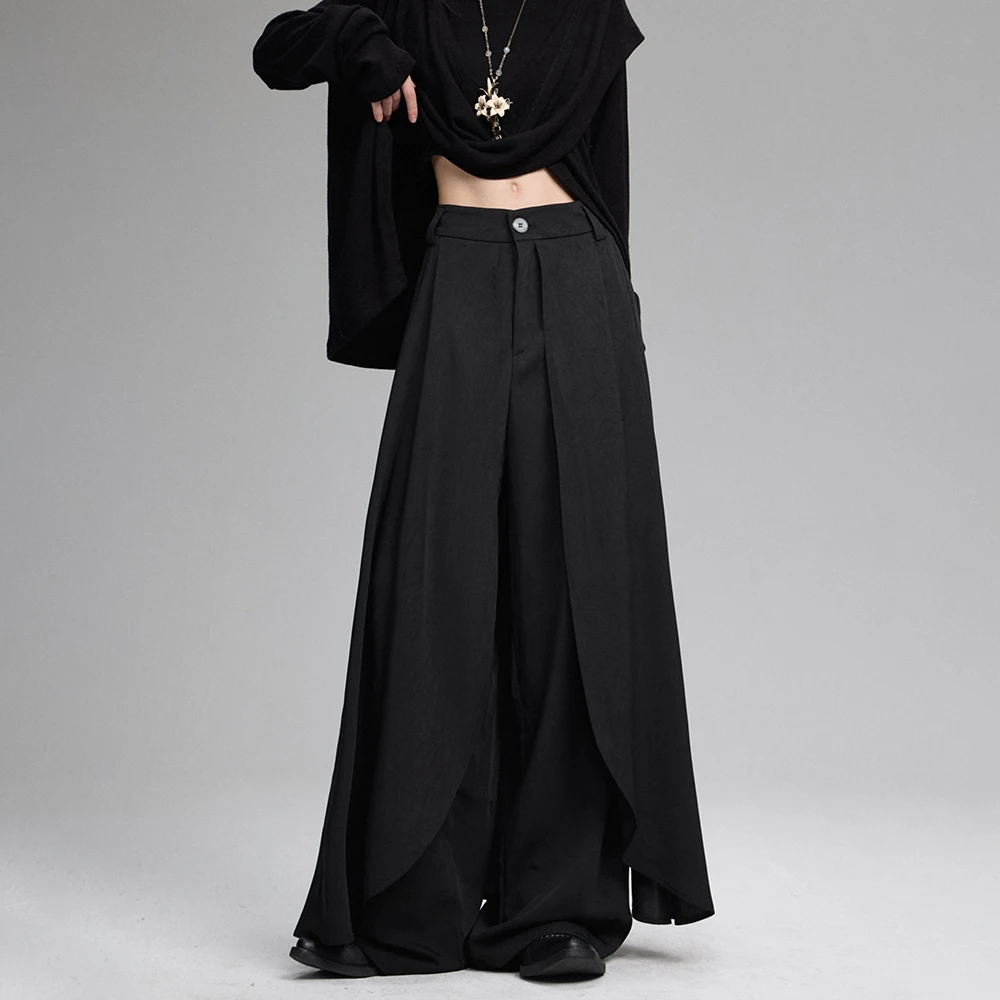 Y2K layered thin soft side-hem Japanese samurai culottes skirts genderless summer fashion outdoor trend versatile youth unisex - Image 2