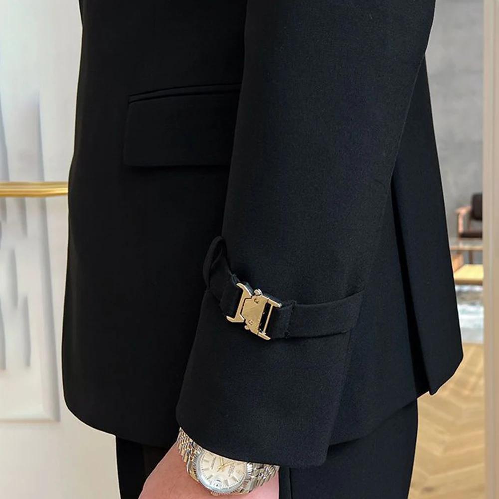 British Style Black Suit Jacket Male Elegant Gentleman Business Casual Professional Formal Dress Body Belt A Double Breasted - Image 6
