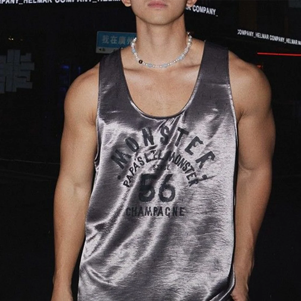 Summer New Men's Letter Sleeveless Vest American Retro Fashion Trend Street Hip-Hop Loose Breathable Sports Gym Men's Tops - Image 2