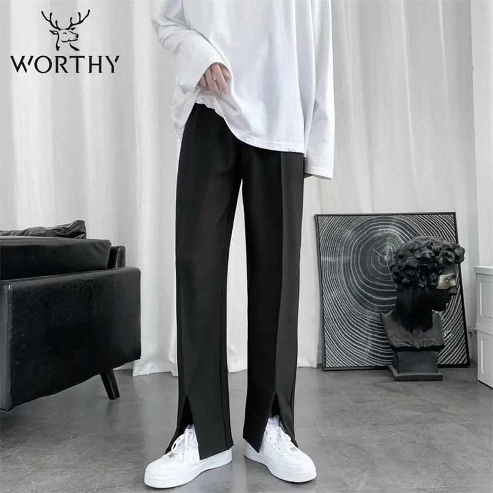 XS-5XL Summer New Men's Solid Color Straight Leg Suit Trousers American Retro Fashion Trendy Simple Casual Loose Men's Bottoms - Image 2