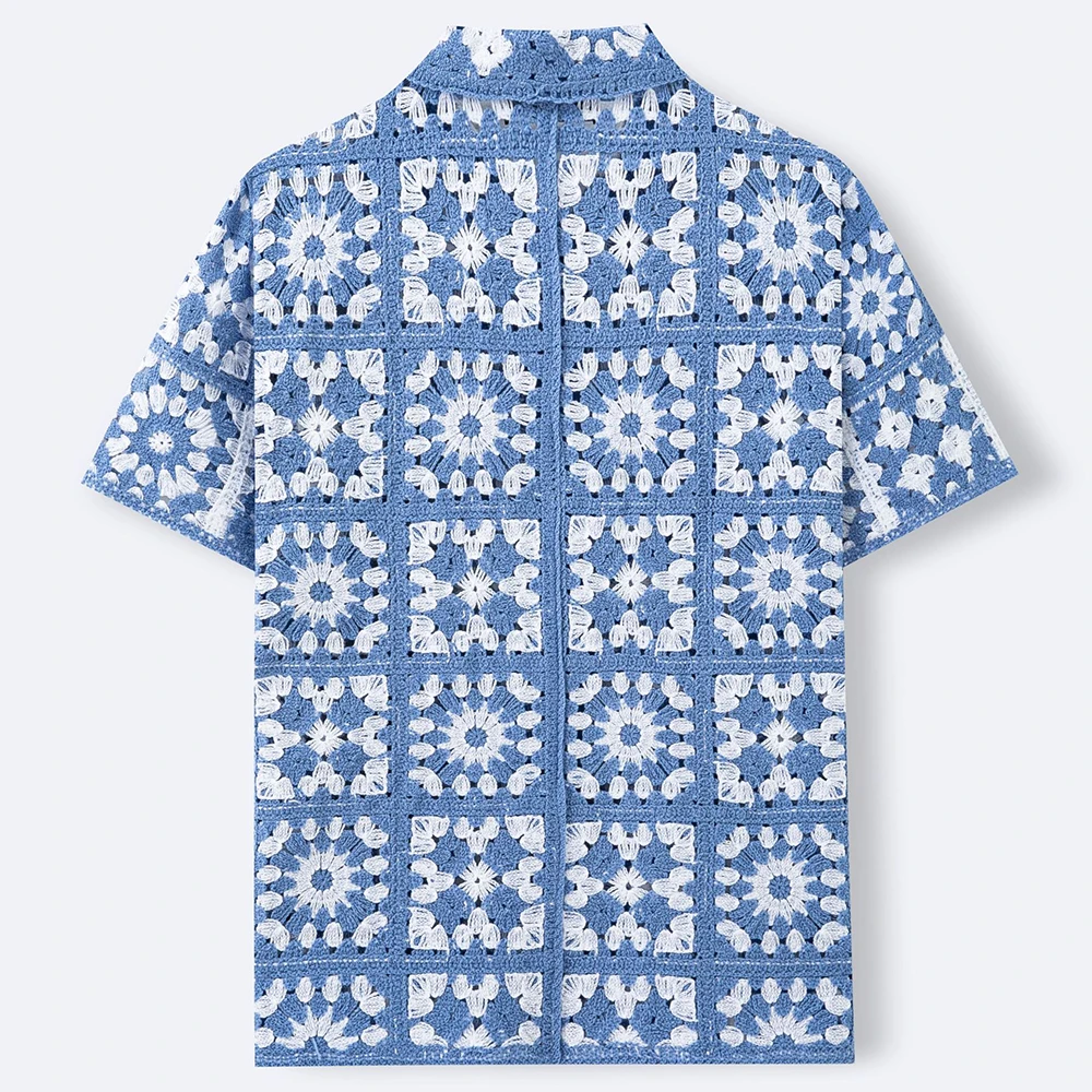 2026 Summer New Men's Knitted Short-Sleeve Shirt American Retro Fashion Trendy High Street Loose Casual Breathable Men's Top - Image 3