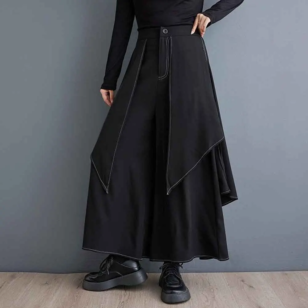 XS-5XL Gothic Dark Skirt Pants Topstitching Irregular Samurai Hakama Genderless Fashion Outdoor Versatile Campus Culottes Unisex - Image 5