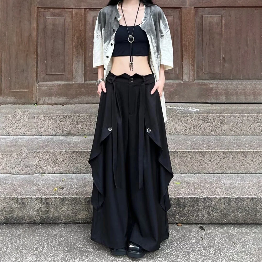 Gothic Harajuku Y2k Skirt Pants Japanese Irregular Stitching Samurai Hakama Genderless Streetwear Campus Valentines Pants Unisex - Image 3