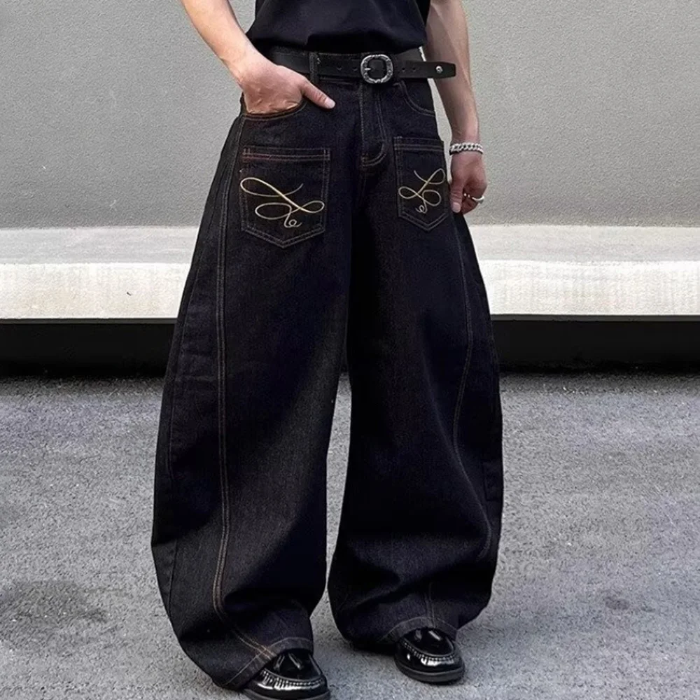 2025 Summer New Men's Y2k Pocket Decoration Jeans Harajuku Retro Fashion Trend Street Hip-Hop Casual Loose Niche Men's Bottoms - Image 6