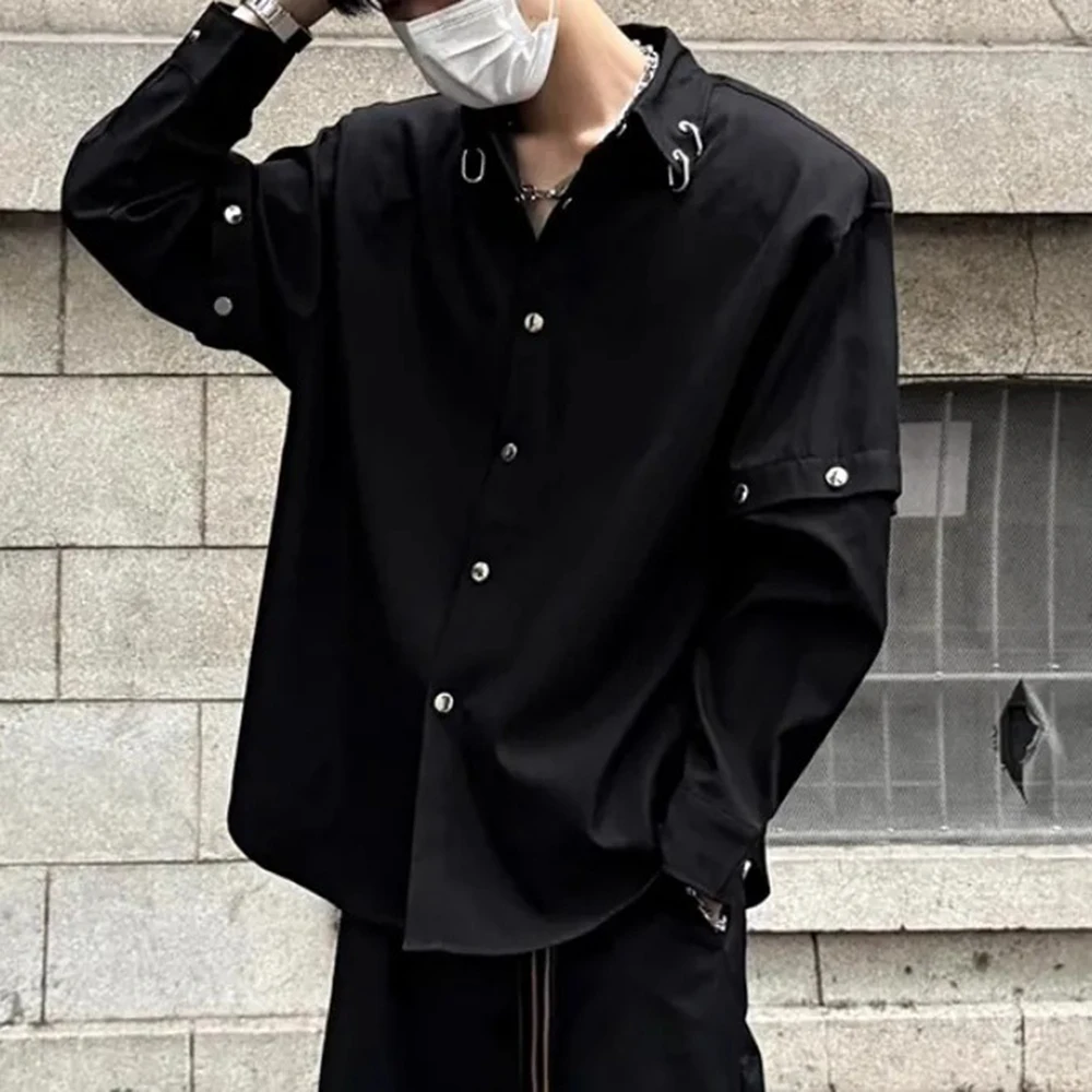 Mens Shirt Y2k Sleeves Stitching Metal Design Jacket Streetwear Niche Personality Casual Long-Sleeve Tops Men'S Clothing 2024 - Image 5