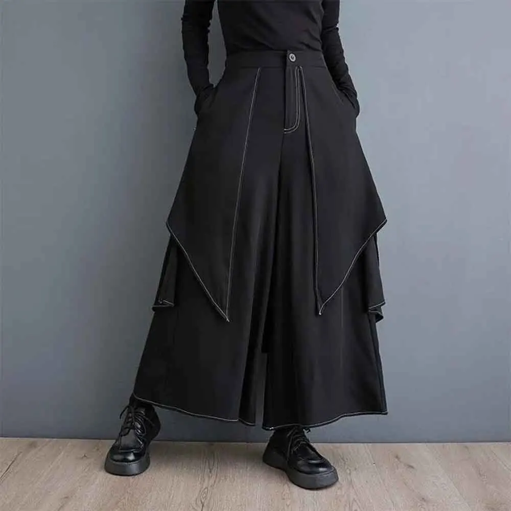 XS-5XL Gothic Dark Skirt Pants Topstitching Irregular Samurai Hakama Genderless Fashion Outdoor Versatile Campus Culottes Unisex - Image 3