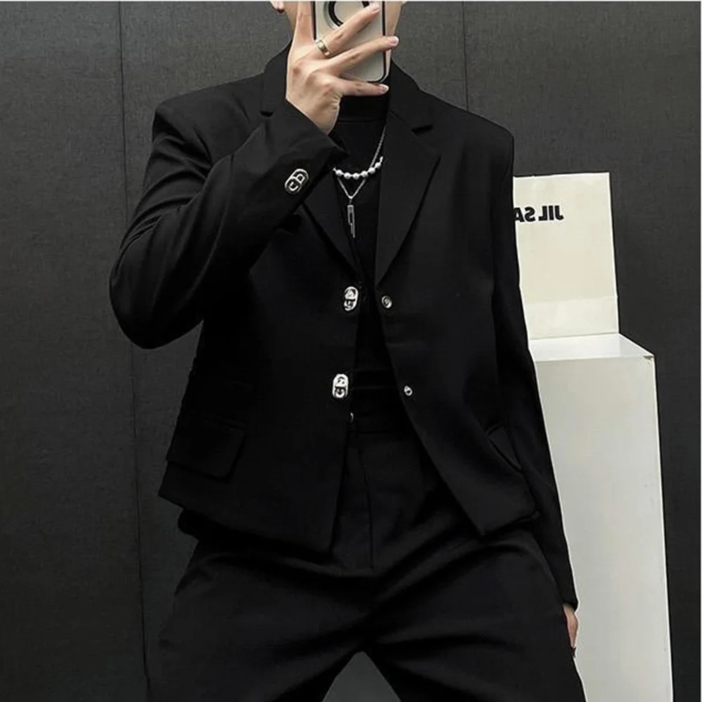 2025 Spring and Autumn New Men's Short Solid Color Suit Jacket Fashion Retro Trend High Street Simple Loose Casual Men's Jacket - Image 3