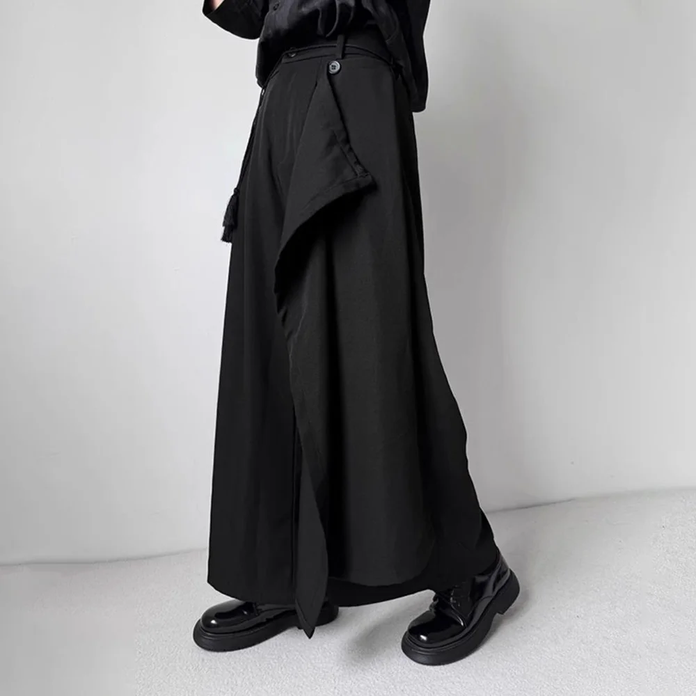Mens Skirt Pants Double-Layer Splicing Gothic Samurai Pants Japanese Dark Style Casual Hakama Wide-Leg Pants Men'S Clothing 2024 - Image 4