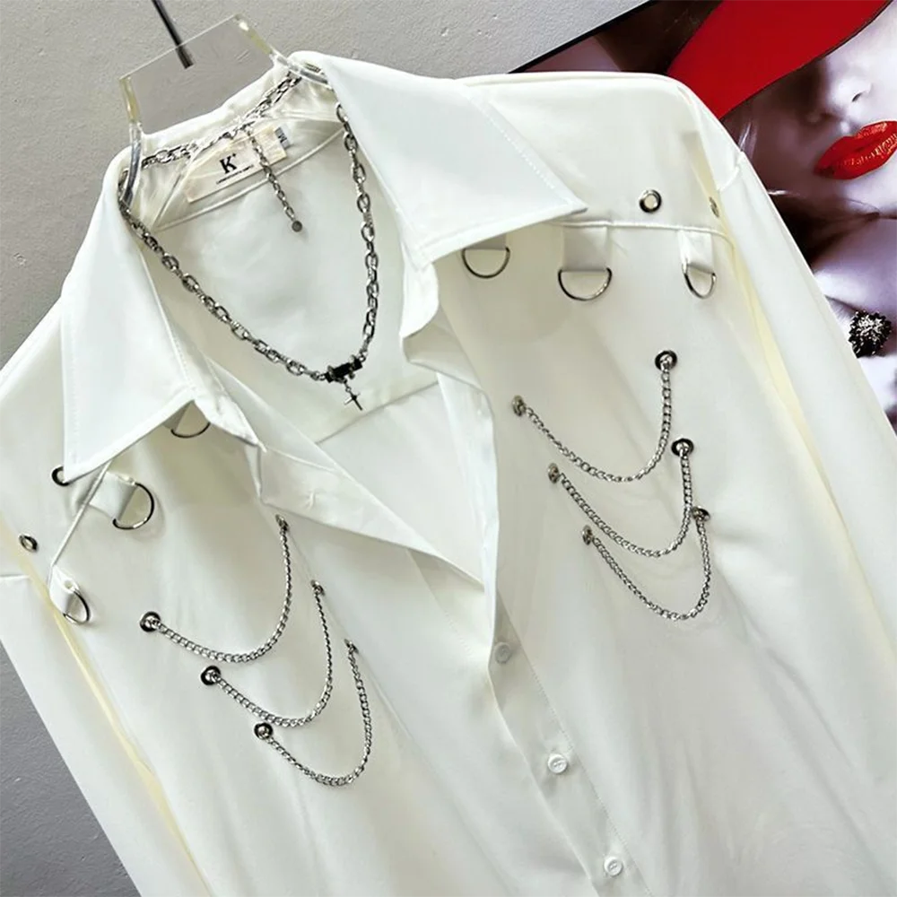 Autumn New Men's Chain Long-Sleeved Shirt American Retro Fashion Trend High Street Loose Casual Breathable Niche Men's Tops 2025 - Image 5