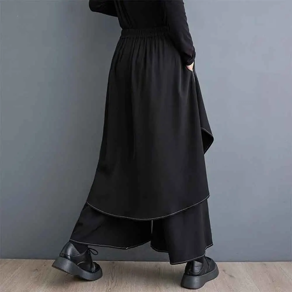 XS-5XL Gothic Dark Skirt Pants Topstitching Irregular Samurai Hakama Genderless Fashion Outdoor Versatile Campus Culottes Unisex - Image 2