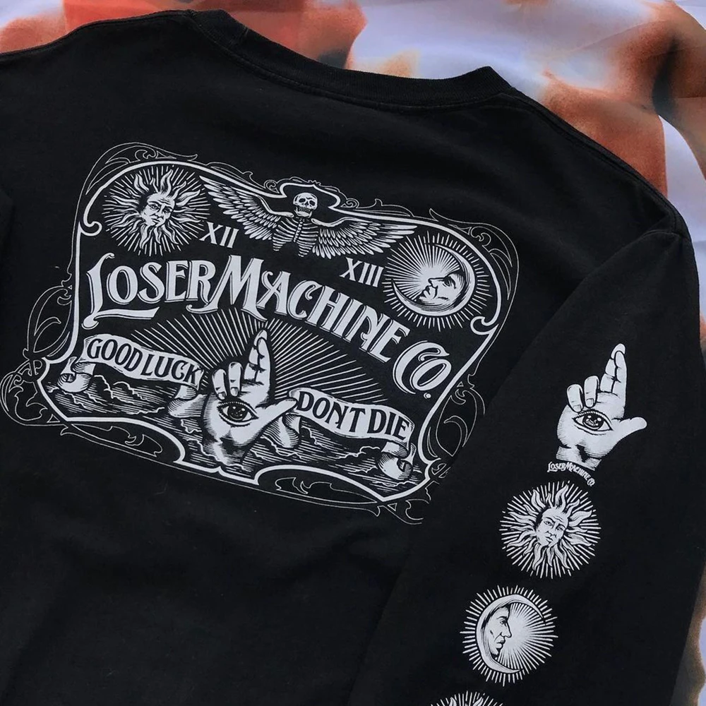 2024 American Hip Hop Chicano Tattoo Street Trendy Cool West Coast Graffiti Pattern Distressed Unisex Autumn New Long Sleeve Top - Image 2