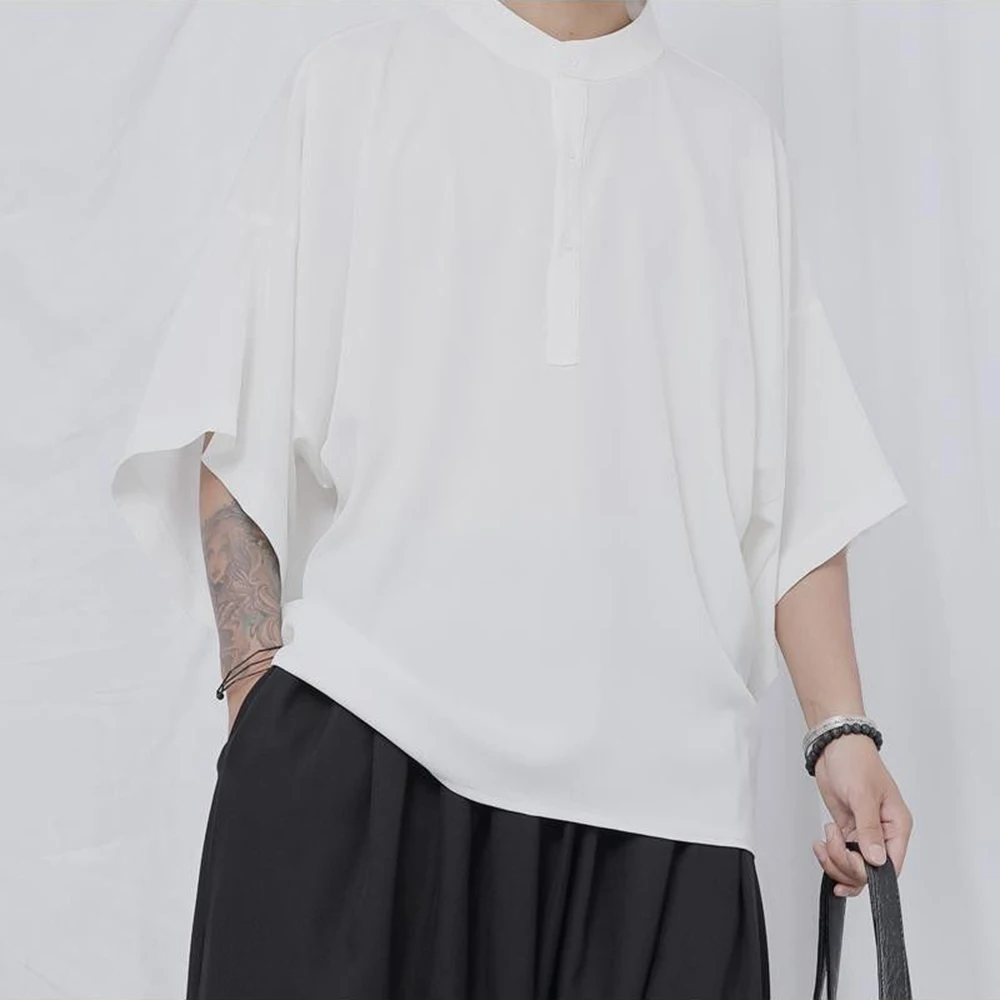 Mens Minimalist Plain Japanese Half Sleeves Shirt Streetwear Fashion Nightclubs Loose Fit Versatile Short-Sleeve Tops 2026 New - Image 4
