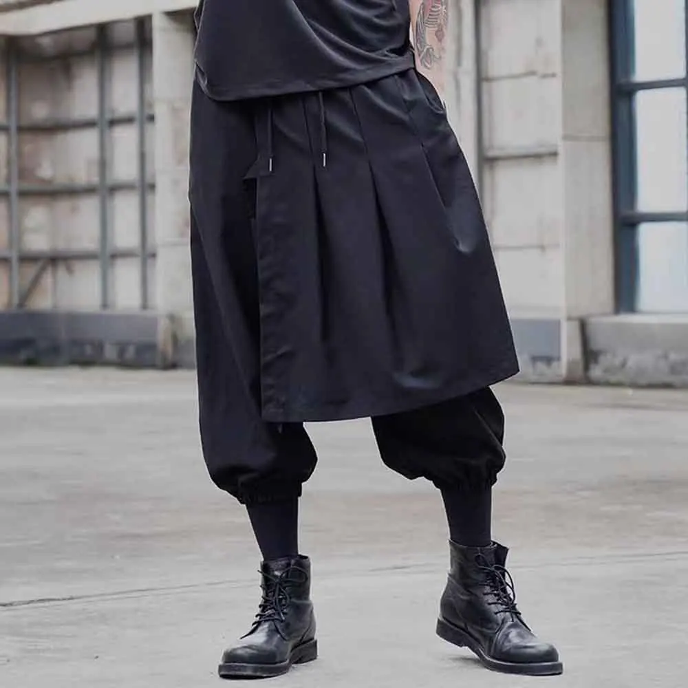 Mens Autumn Harem Pants Irregular Side Hem Double Layer Casual Pants Streetwear Fashion Gothic Dark Pants Men'S Clothing 2025