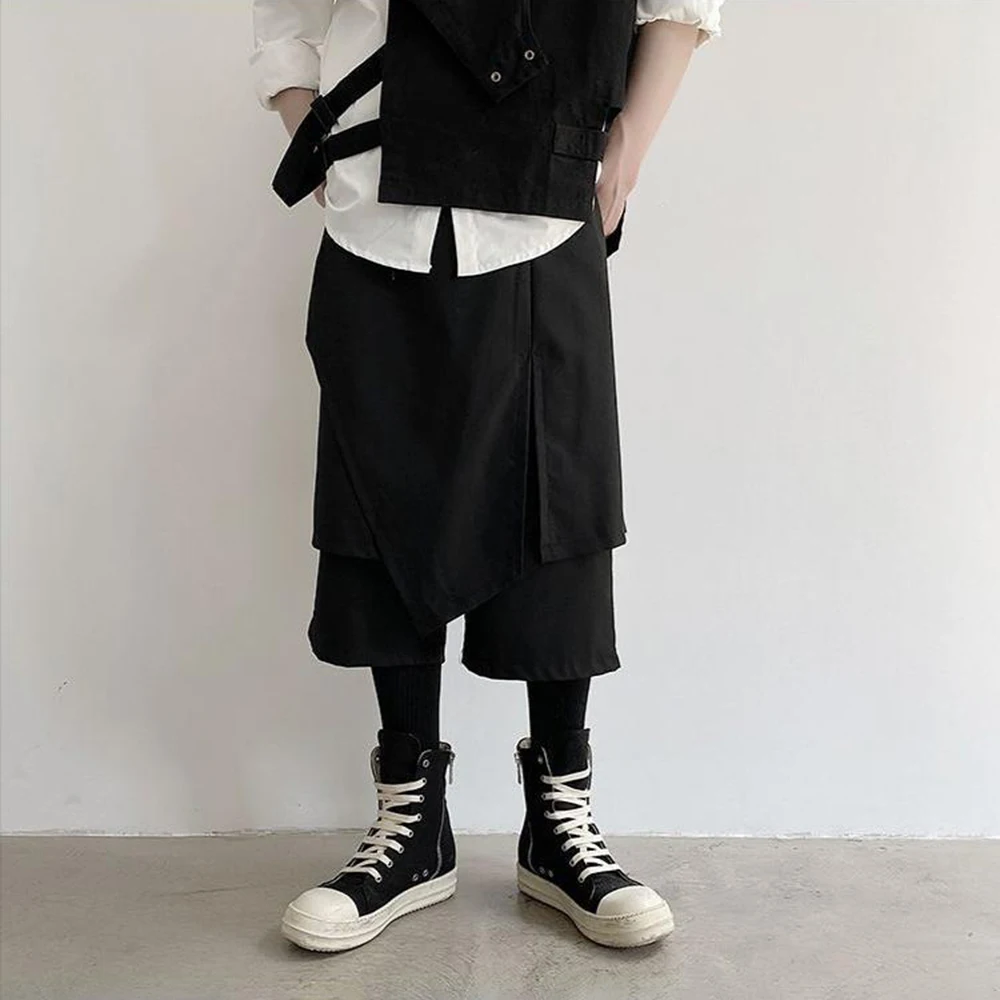 Mens Y2k Culottes Double Layer Irregular Samurai Pants Streetwear Fashion Dark Gothic Outdoor Seven Point Hakama Men'S Wear 2026 - Image 4