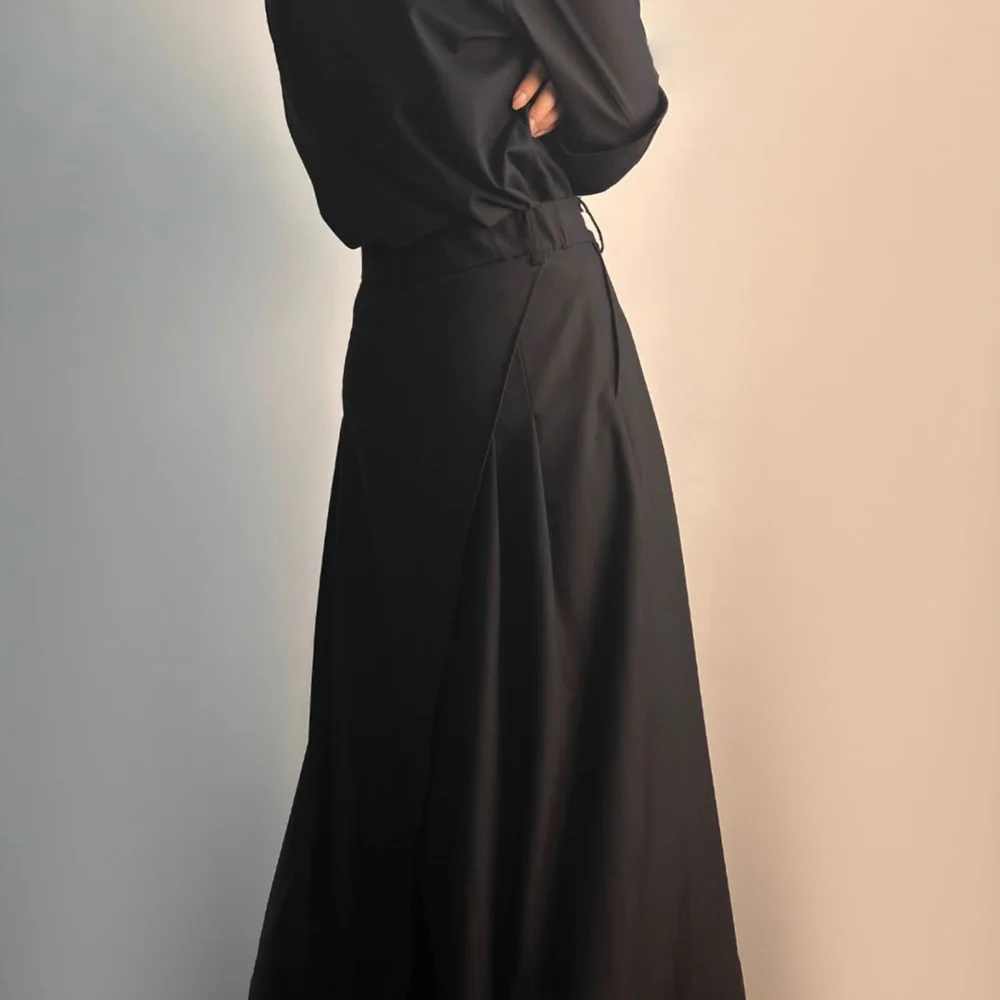 Gothic Culottes Overlap Y2K Double Layer Dark Culottes Pleated Wide Leg Niche Design Casual Pants Skirt Unisex Men's Clothing - Image 5