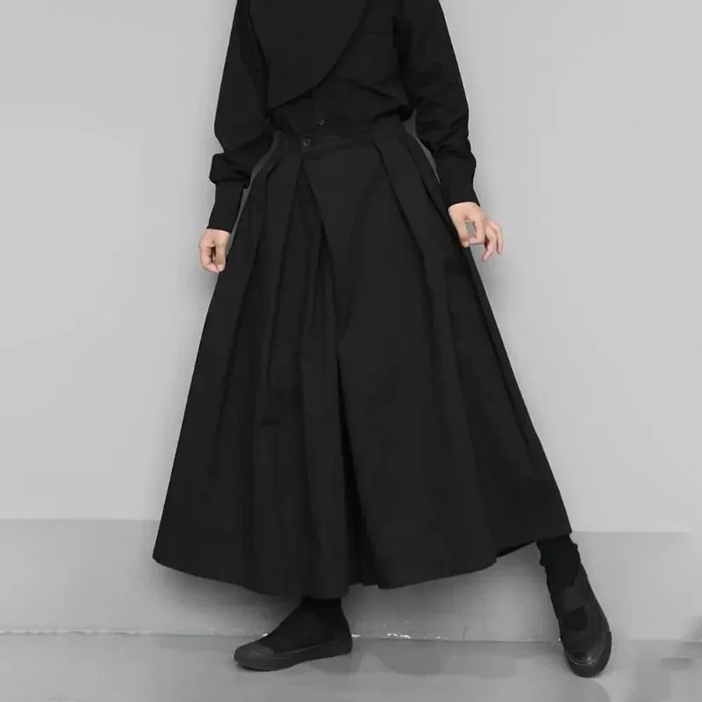 Dark Gothic Style Loose 7-point Hakama Pants 2024 New Trendy Wide Leg Pants Genderless Large Size Design Samurai Pants Unisex